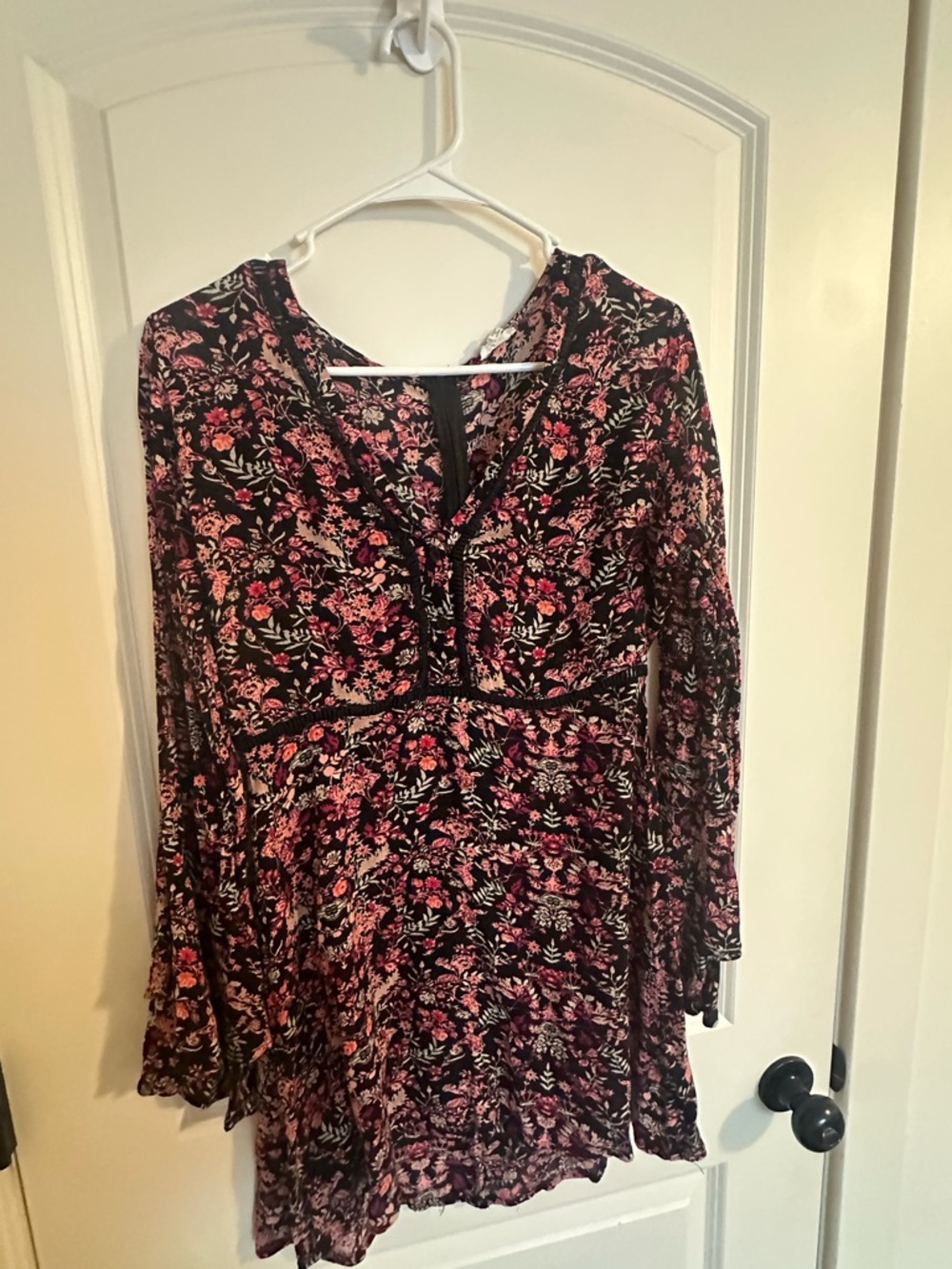LOFT Black Dress with Pink and Green Floral Print